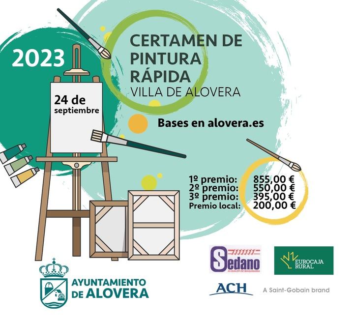 El Ayuntamiento de Alovera convoca el XXV Certamen Nacional de Pintura Rápida al aire libre ‘Villa de Alovera’ se celebrará el domingo 24 septiembre