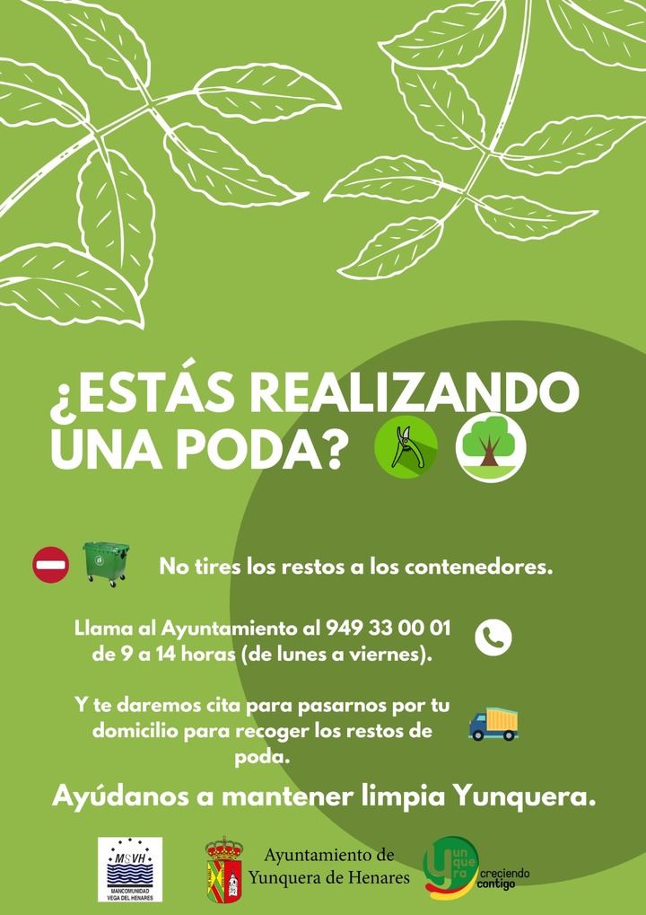 El Ayuntamiento de Yunquera de Henares pone en marcha un nuevo servicio de recogida de restos de poda a domicilio
