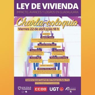 El coordinador autonómico de Podemos participó este viernes junto a la responsable de Vivienda estatal, Alejandra Jacinto, en una conferencia sobre vivienda y juventud en Guadalajara