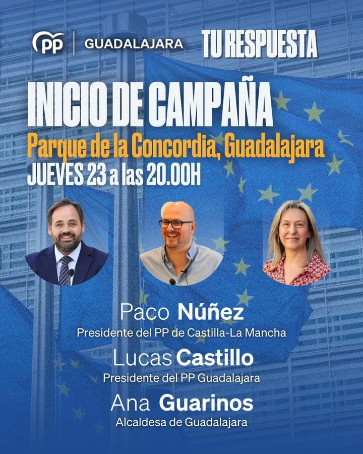 El PP inicia este jueves la campaña de las Europeas con un gran acto en el parque de La Concordia de Guadalajara