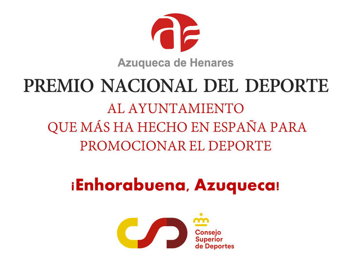 El Ayuntamiento de Azuqueca de Henares, Premio Nacional del Deporte por tener las mejores políticas de España para la promoción del deporte