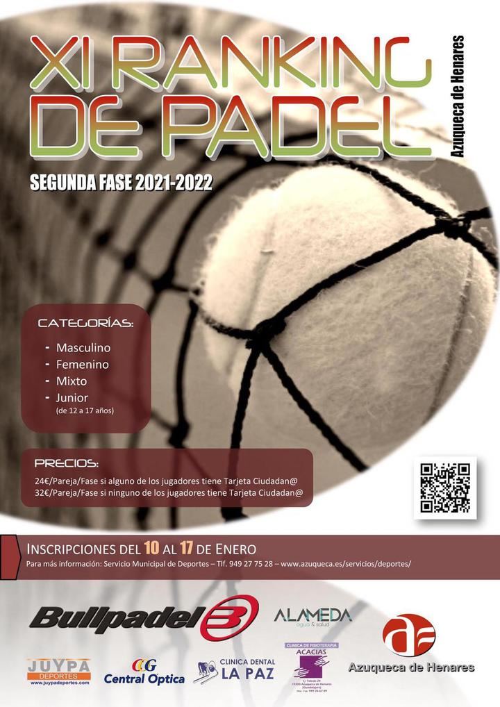 El lunes se abre la inscripción en la segunda fase del Ranking de Pádel de Azuqueca