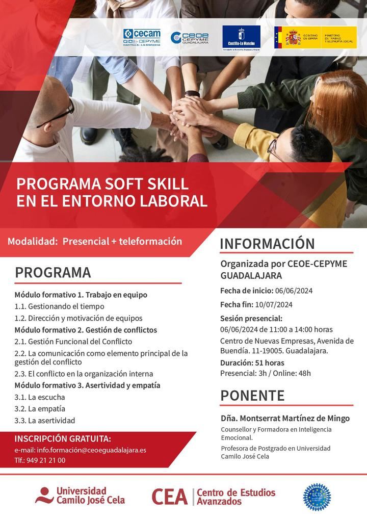 CEOE-CEPYME GUADALAJARA organiza Programa soft skill en el entorno laboral