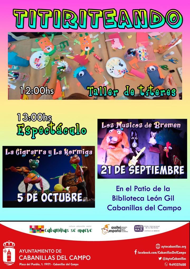Cabanillas recibe el otoño con el tercer Titiriteando, que combina talleres y representaciones infantiles de títeres durante dos sábados