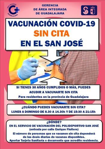 SIN CITA : A partir de hoy lunes, las personas de 30 años o más pendientes de recibir la dosis de refuerzo frente a la Covid-19 podrán vacunarse en el San José de Guadalajara