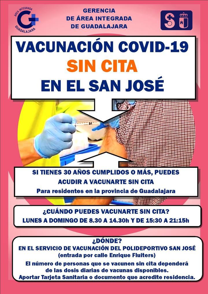 SIN CITA : A partir de hoy lunes, las personas de 30 años o más pendientes de recibir la dosis de refuerzo frente a la Covid-19 podrán vacunarse en el San José de Guadalajara