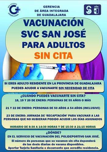 Esta semana, la población de 50 años o más pendiente de recibir su dosis de refuerzo podrá vacunarse en el polideportivo San José de Guadalajara