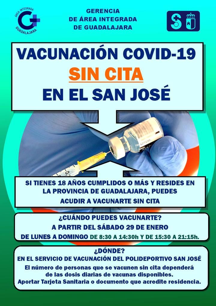 SIN CITA : Se abre este sábado en el San José la administración de la dosis de refuerzo frente a la Covid-19 a residentes en la provincia de Guadalajara de 18 años en adelante 