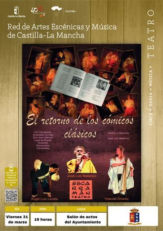 Villanueva de la Torre celebra el Día Mundial del Teatro con la representación de la obra ‘El retorno de los cómicos clásicos’, de la compañía alcarreña Escarramán Teatro
