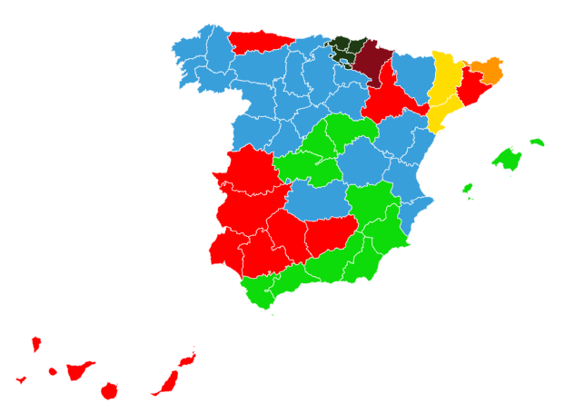 El PP ganaría en 22 provincias y Vox en Guadalajara y en otras 11 de España 