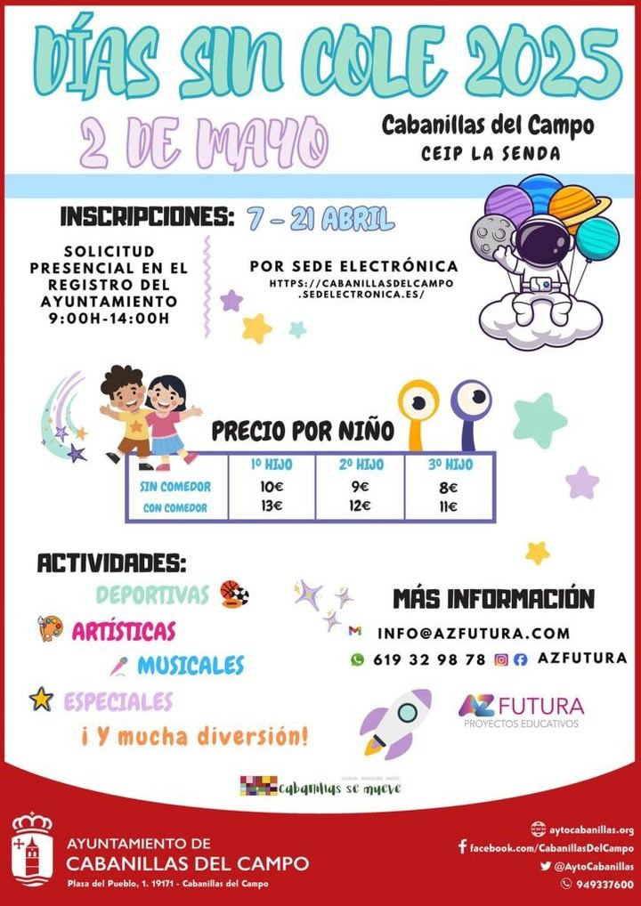 Inscripciones abiertas para el Campamento Urbano del 2 de mayo en Cabanillas