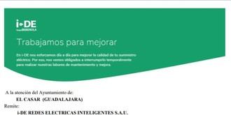 Corte de electricidad programado en El Casar y Montecalderón el 17 de septiembre