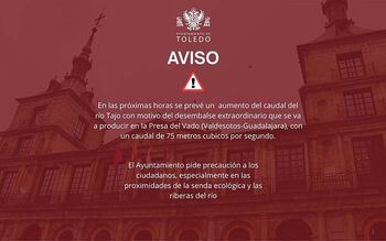 El Tajo a su paso por Toledo continúa en nivel rojo y se prevé un crecimiento paulatino en las próximas horas