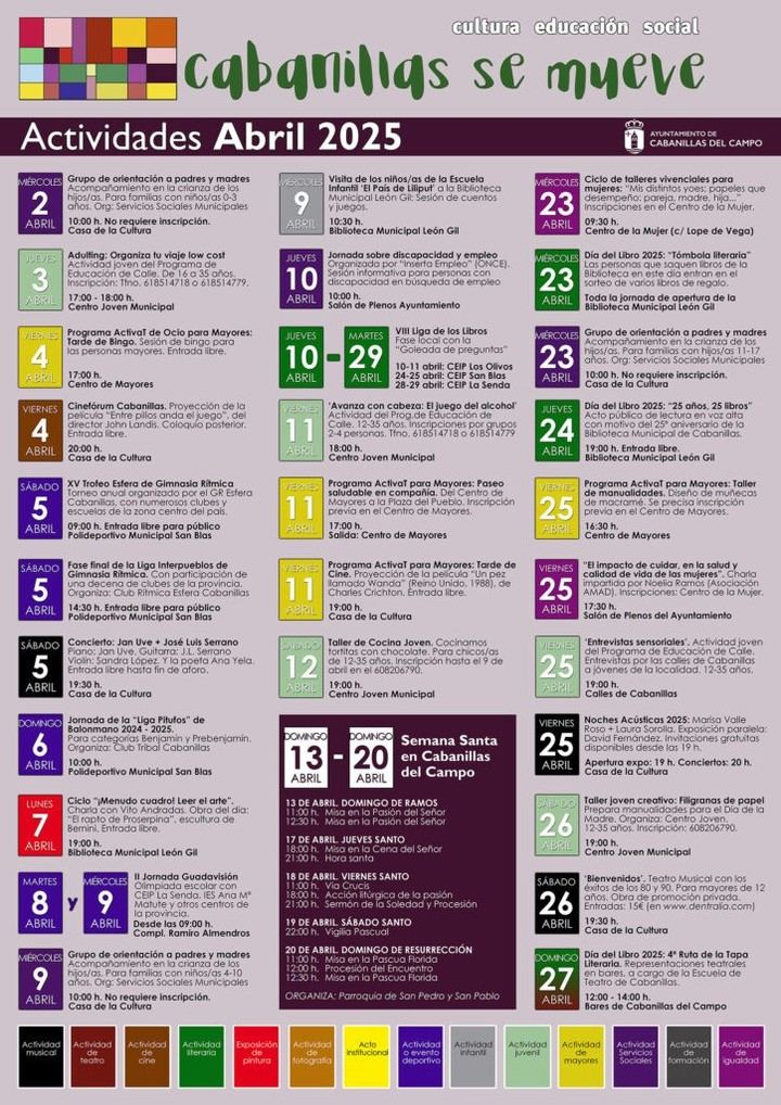 Actividades socioculturales en Cabanillas para abril de 2025