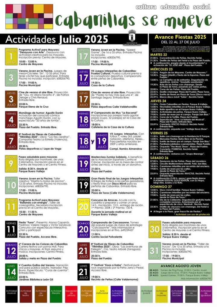 Actividades socioculturales en Cabanillas para julio de 2025