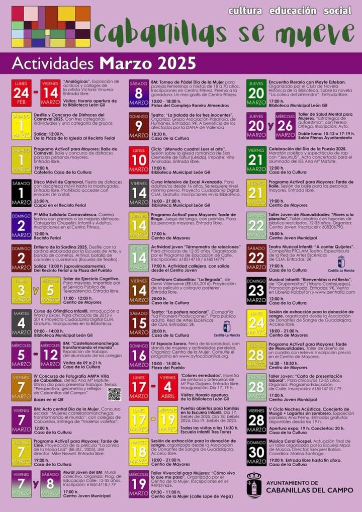 Actividades culturales en Cabanillas del Campo para marzo de 2025