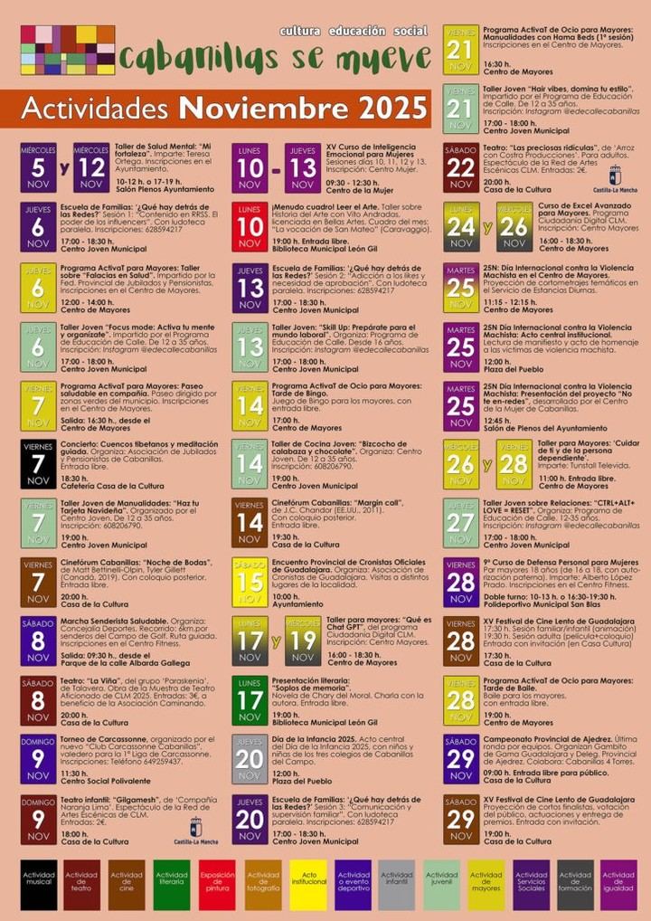 Actividades socioculturales de noviembre en Cabanillas del Campo