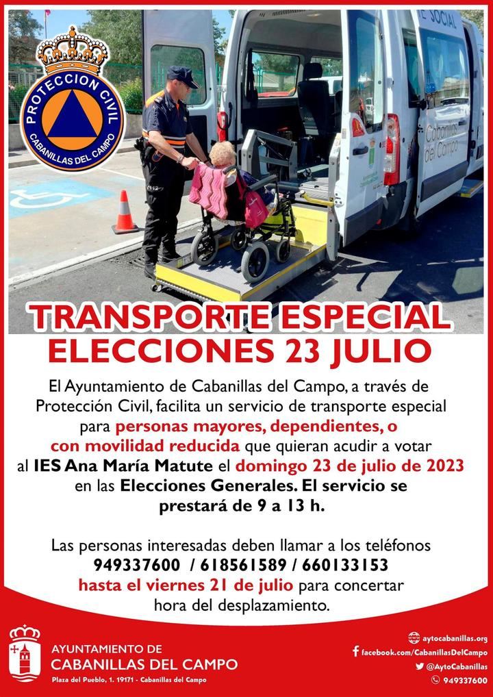 Ayuntamiento y Protección Civil de Cabanillas habilitan de nuevo el servicio de transporte electoral para personas con dificultades de movilidad