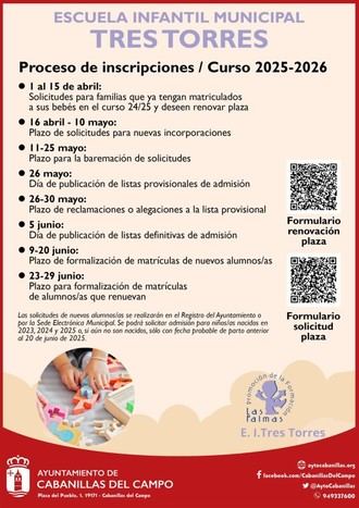 Inicio del proceso de matrícula en la Escuela Infantil Municipal de Cabanillas