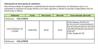 Iberdrola interrumpirá el suministro eléctrico en Las Colinas el 14 de agosto