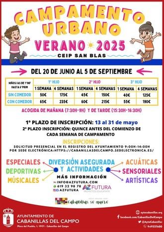 Inscripciones abiertas para el campamento urbano de verano en Cabanillas del Campo