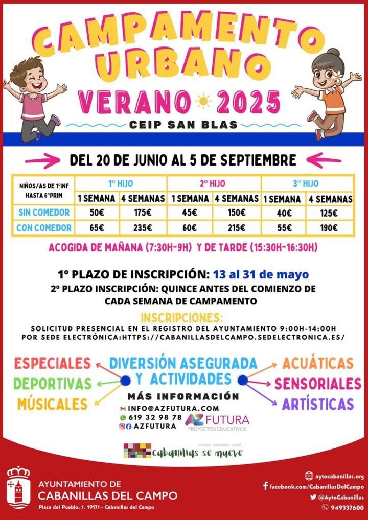 Inscripciones abiertas para el campamento urbano de verano en Cabanillas del Campo