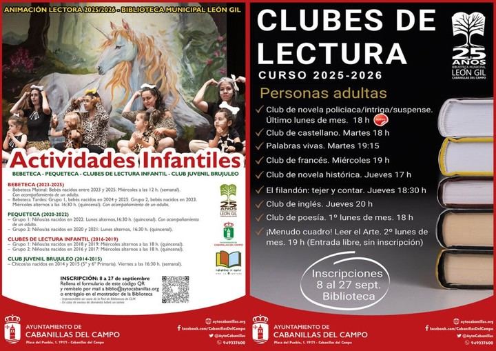 Inscripciones abiertas para actividades de lectura en la Biblioteca Municipal del 8 al 27 de septiembre