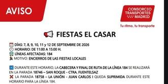Desvío temporal de la línea 184 por los encierros en El Casar