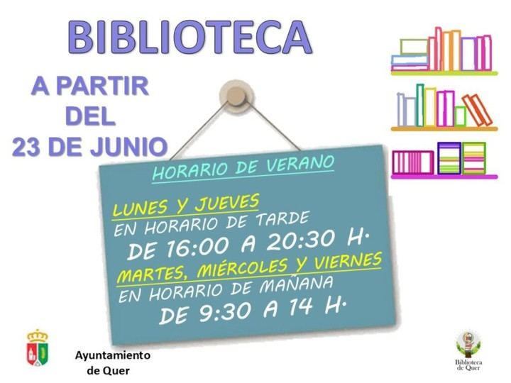 La Biblioteca Municipal de Quer estrena horario de verano a partir del 23 de junio