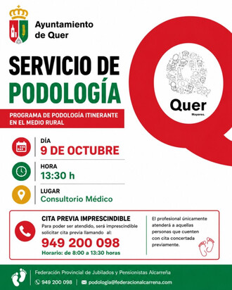 El 9 de octubre regresa el Servicio de Podología a Quer