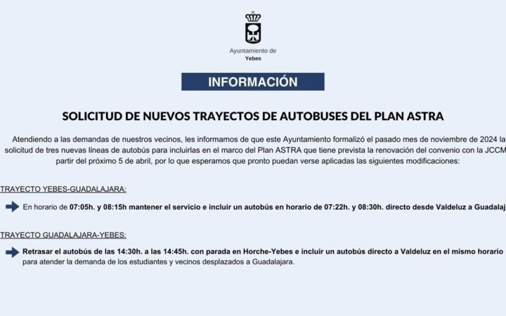Nuevas líneas de autobús se solicitan para el Plan ASTRA en Yebes