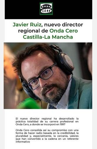 Javier Ruiz, nuevo director regional de Onda Cero Castilla-La Mancha