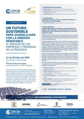 CEOE-CEPYME Guadalajara y AUDAX RENOVABLES organizan una jornada para hablar de la transición energética en la provincia