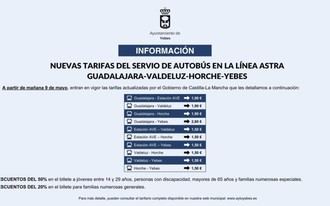 Actualización de tarifas para el autobús en la línea ASTRA de Guadalajara a Yebes