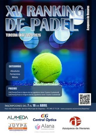 Abierta la inscripción en la tercera fase del Ranking de Pádel de Azuqueca