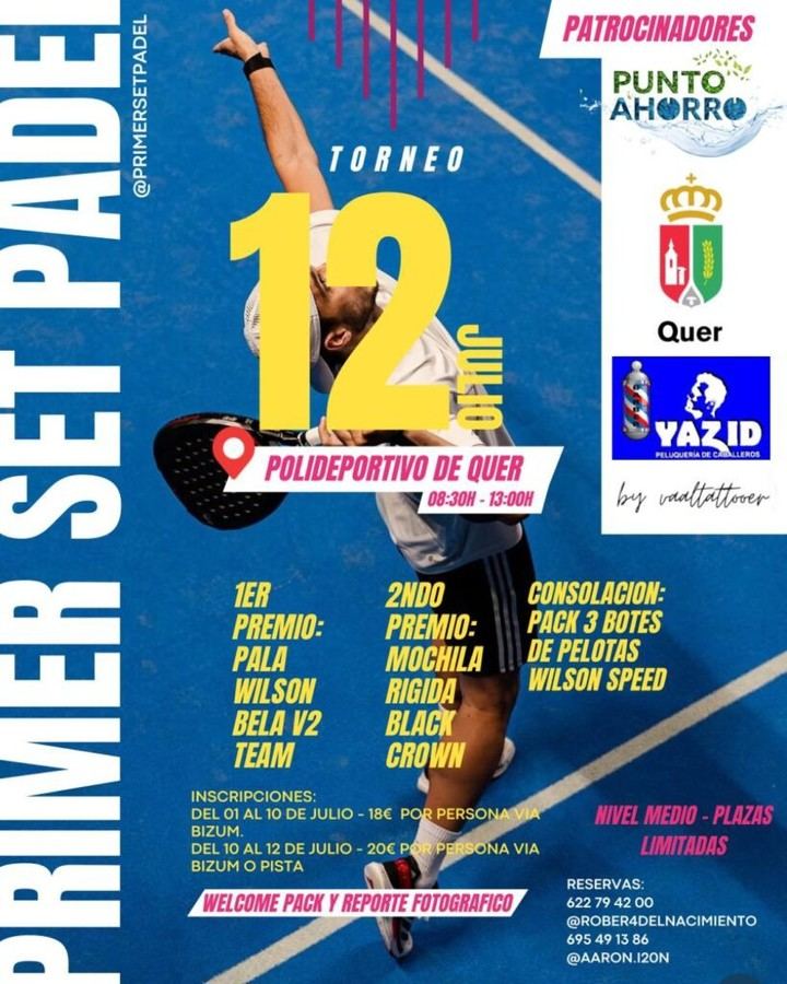 Quer celebrará el Torneo de Pádel 'Primer Set' el 12 de julio