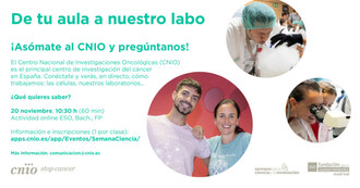 El CNIO ofrecerá una visita virtual a sus laboratorios para estudiantes el 20 de noviembre de 2026