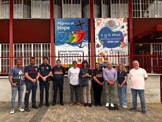 Efectivos municipales de Seguridad participan en un simulacro de evacuación en el Colegio Agustiniano Sagrado Corazón