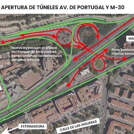 Obras de soterramiento de la A-5: se reabre el acceso al túnel de la M-30 en sentido Madrid