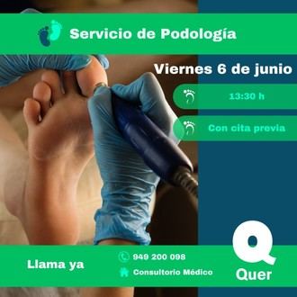 Consulta de podología en Quer el 6 de junio con cita previa