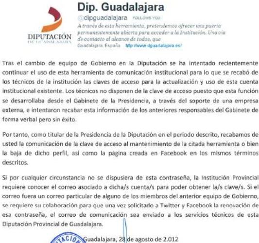 Comunicado de la Diputación de Guadalajara