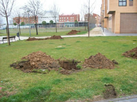 Preparativos para las plantaciones junto a la calle Bélgica. Fotografía: Ayuntamiento de Azuqueca de Henares