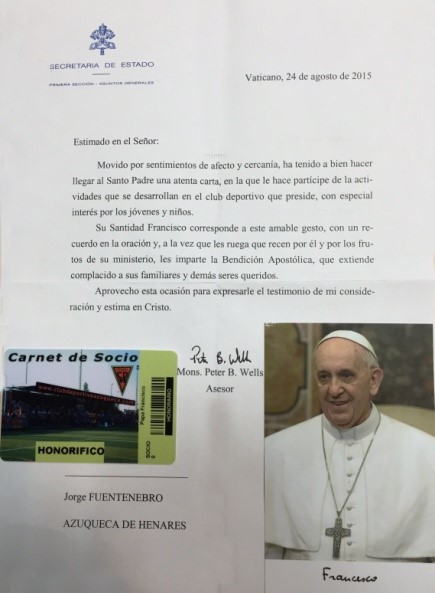 El Papa Francisco, socio honorífico del CD Azuqueca