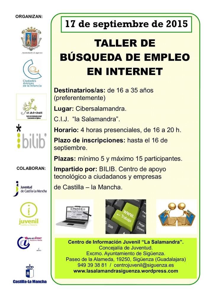 Abierto el plazo para la Inscripción en Sigüenza del Taller para la búsqueda de empleo por Internet
