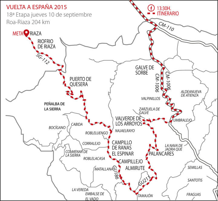 La Vuelta Ciclista a España visita este jueves 10 la Sierra Norte de Guadalajara