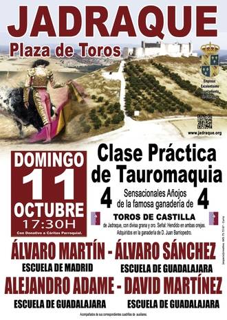 Clase práctica de tauromaquia, el domingo 11 de octubre en Jadraque