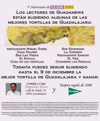 ÚLTIMO DÍA : Elige la mejor tortilla de patata de Guadalajara y gana una Comida en el Amparito Roca y una Tarjeta Regalo de El Corte Inglés de 100 euros