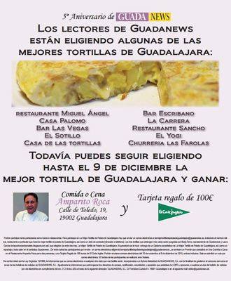 ÚLTIMO DÍA : Elige la mejor tortilla de patata de Guadalajara y gana una Comida en el Amparito Roca y una Tarjeta Regalo de El Corte Inglés de 100 euros