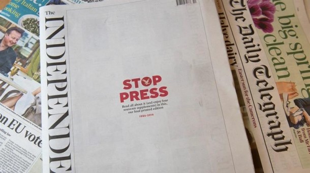 The Independent : "Stop press", ¡paren rotativas!... adiós al papel
