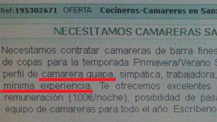 Se busca camarera guapa, con buen pecho y sin experiencia